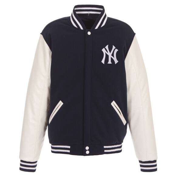 New York Yankees Reversible Fleece Jacket with Faux Leather Sleeves - Picture 4 of 7